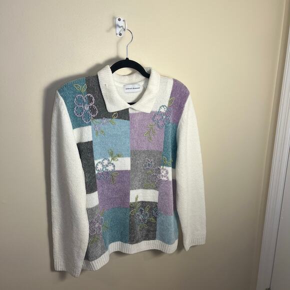 Alfred Dunner Chenille Sweater Floral Patchwork Grandma Size Large - Picture 6 of 9